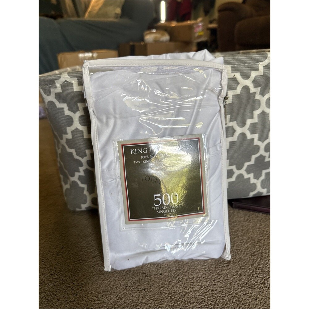 Pointe Haven 2 WHITE King Pillowcases 100% Egyptian Cotton 500 Thread Count
